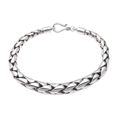 High-Polish Sterling Silver Wheat Chain Bracelet from Bali