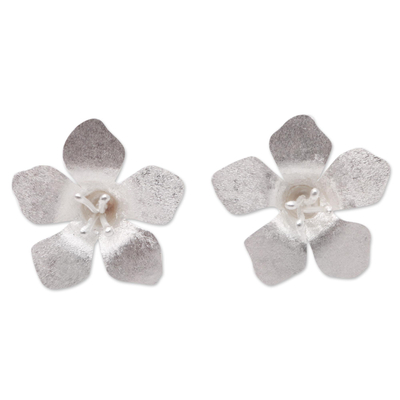 Floral Sterling Silver Button Earrings from Bali