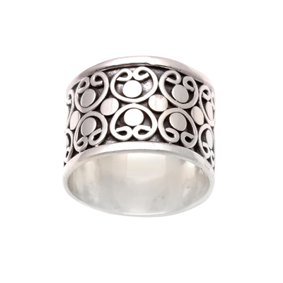Circle Pattern Sterling Silver Band Ring from Bali