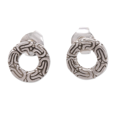Circular Patterned Sterling Silver Stud Earrings from Bali