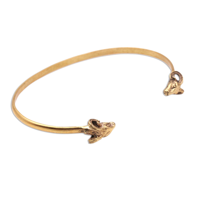Goat-Themed Brass Cuff Bracelet from Indondesia