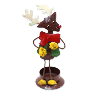Handcrafted Steel Rudolph Tealight Holder from Bali