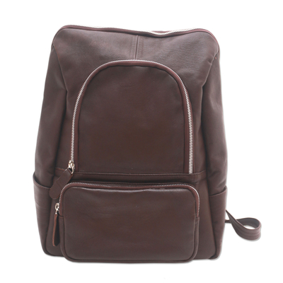 Leather Backpack in Solid Espresso from Bali