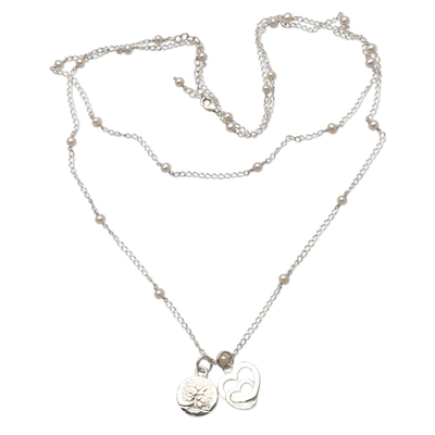 Heart-Themed Cultured Pearl Long Pendant Necklace from Bali