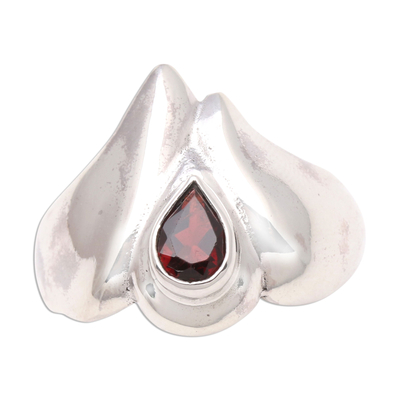 Lotus Flower Garnet Cocktail Ring from Bali