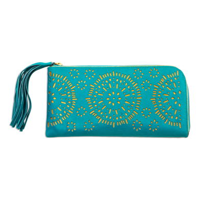 Circle Pattern Leather Clutch in Tosca from Bali