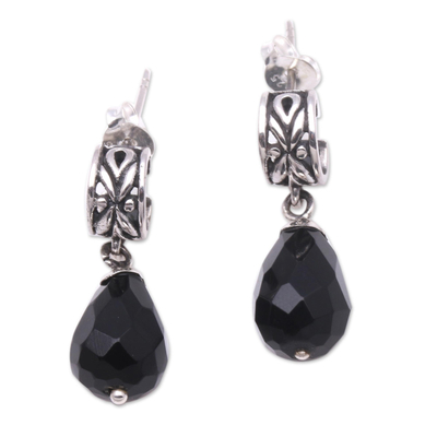 Modern Balinese Dangle Earrings with Faceted Black Onyx