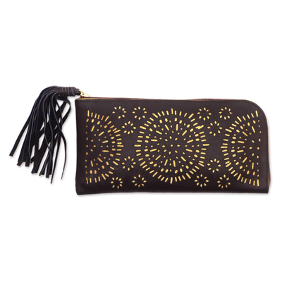 Circle Pattern Leather Clutch in Espresso from Bali