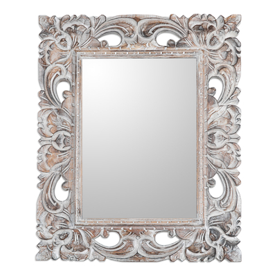 Artisan Crafted Wood Wall Mirror from Bali