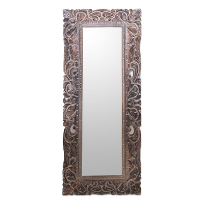 Hand-Carved Wood Wall Mirror Crafted in Bali