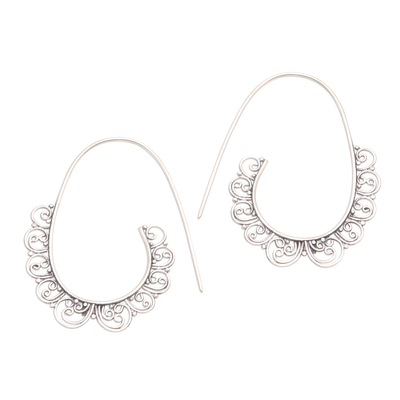 Openwork Pattern Sterling Silver Half-Hoop Earrings