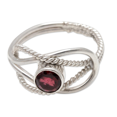 Wire Pattern Garnet Solitaire Ring from Bali