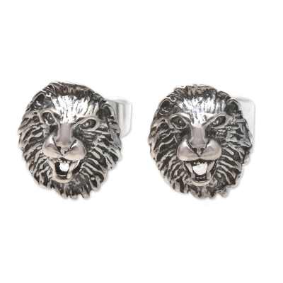 Sterling Silver Lion Stud Earrings from Bali