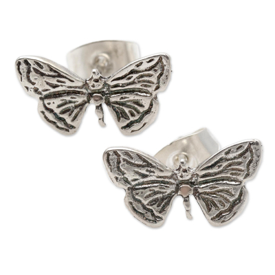 Sterling Silver Butterfly Wing Stud Earrings from Bali