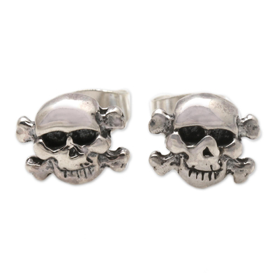 Skull and Crossbones Sterling Silver Stud Earrings from Bali