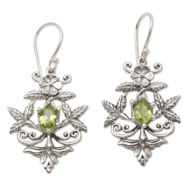Foral Faceted Peridot Dangle Earrings from Bali