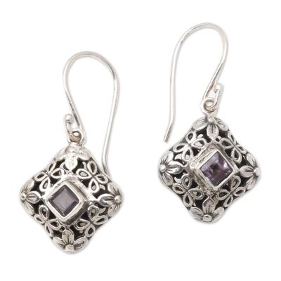 Petal Motif Faceted Amethyst Dangle Earrings from Bali