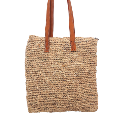 Leather Accented Natural Fiber Tote from Java