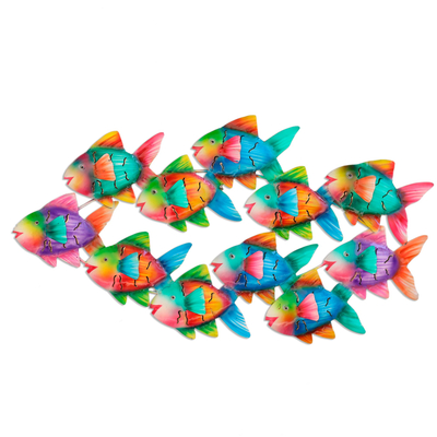 Colorful Metal School of Fish Wall Sculpture