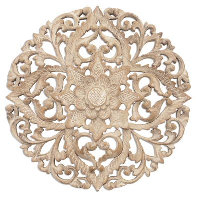 Whitewashed Floral Wood Relief Panel