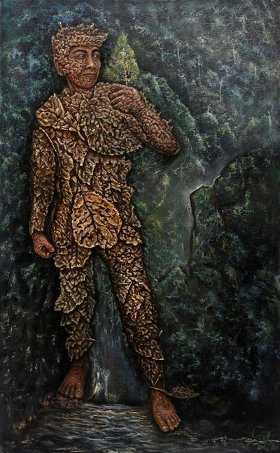 Surrealist Painting of a Person Made of Leaves (2019)