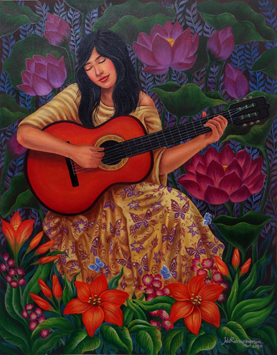 Portrait of a Woman with a Guitar Painting from Java