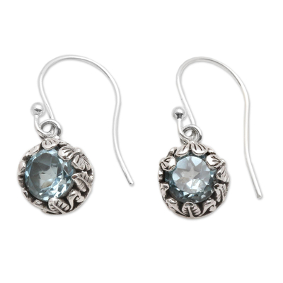 Petite Blue Topaz Floral Earrings in Sterling Silver