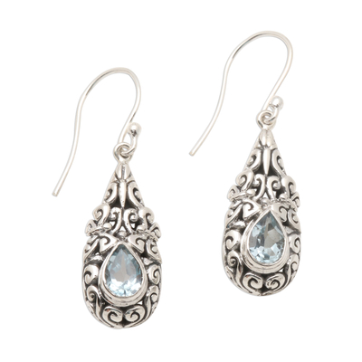 Sterling Silver Dangle Earrings with Blue Topaz Teardrops
