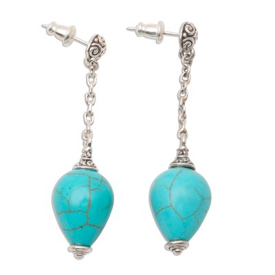 Sterling Silver Earrings with Blue Reconstituted Turquoise