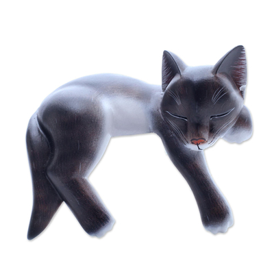 Hand Crafted Dark Grey Sleeping Kitty Cat Sculpture