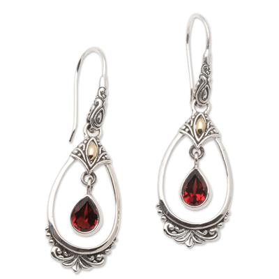 Sterling Silver Garnet Earrings with Gold Accents