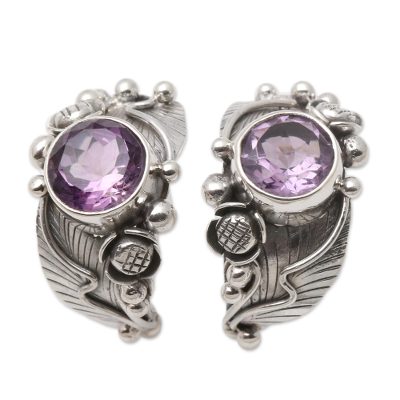 Sterling Half-Hoop Earrings with 6 Carats of Amethyst