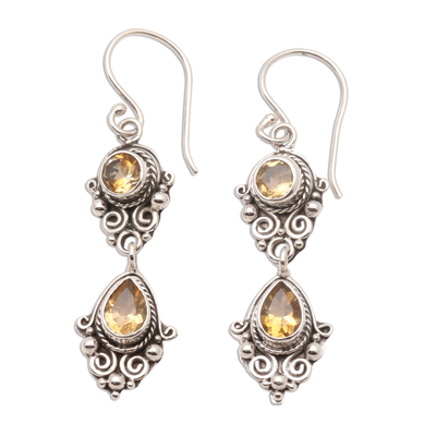 Balinese Style Citrine and Silver Dangle Earrings