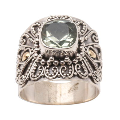 Bali Gold Accent Silver and Checkerboard Prasiolite Ring