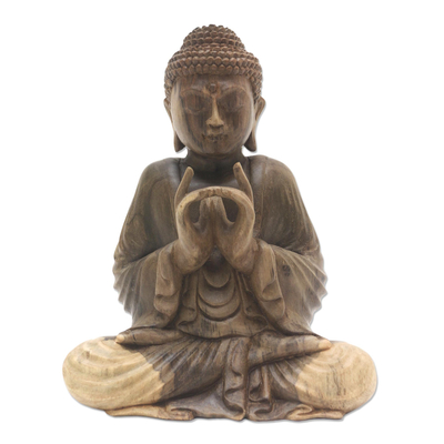 Hand Carved Buddha Hibiscus Wood Sculpture