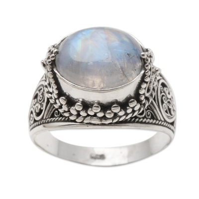 Elegant Rainbow Moonstone and Sterling Silver Ring