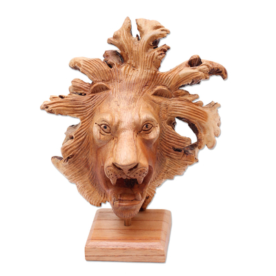 Benalu Wood Lion Sculpture on Stand