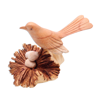 Nesting Bird Hand Carved Wood Sculpture