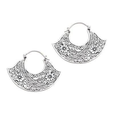 Sterling Silver Floral Hoop Earrings from Bali
