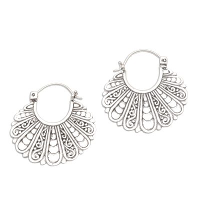 Fan-Shaped Sterling Silver Hoop Earrings