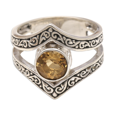 One Carat Citrine and Silver Cocktail Ring