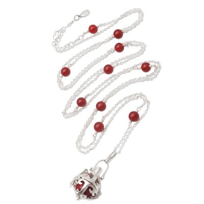 Silver Carnelian and Garnet Long Harmony Ball Necklace