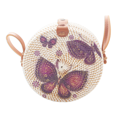 Handwoven Decoupage White Bamboo Butterfly Shoulder Bag