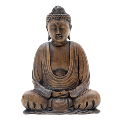 Balinese Wood Buddha in Meditation Sculpture