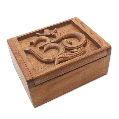 Hand Carved Decorative Wood Box with Jepun Flower Relief
