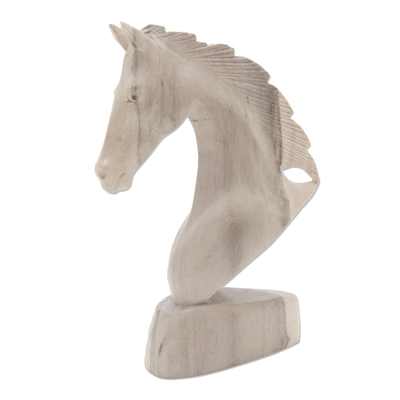 Hand Carved Hibiscus Wood Horse Head Sculpture