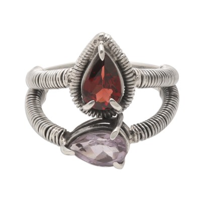 Garnet and Amethyst Pear Shaped Gemstone Ring