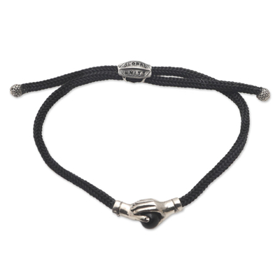 Bali Black Agate and Sterling Silver Cord Unity Bracelet