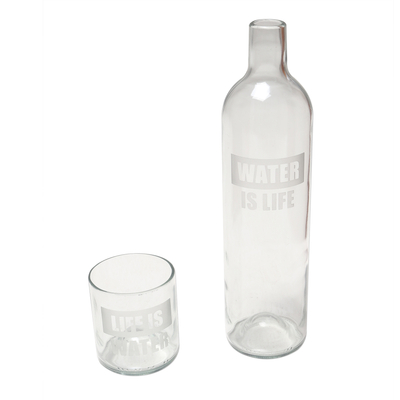 Upcycled Bottle Carafe and Glass Set Crafted in Bali