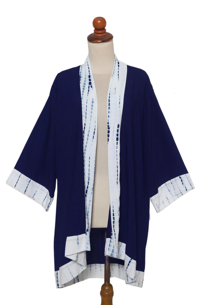 Natural Indigo and White Open Rayon Kimono Jacket
